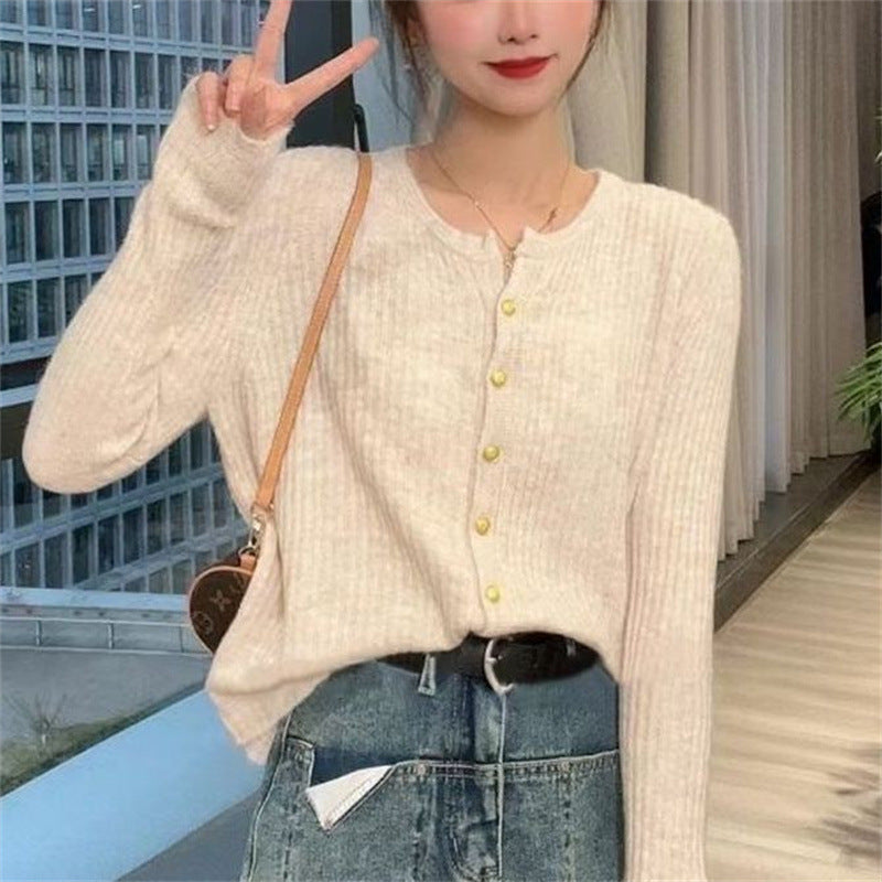 Soft Round Neck Gentle Simple Slim Fit Sweater Thin Coat