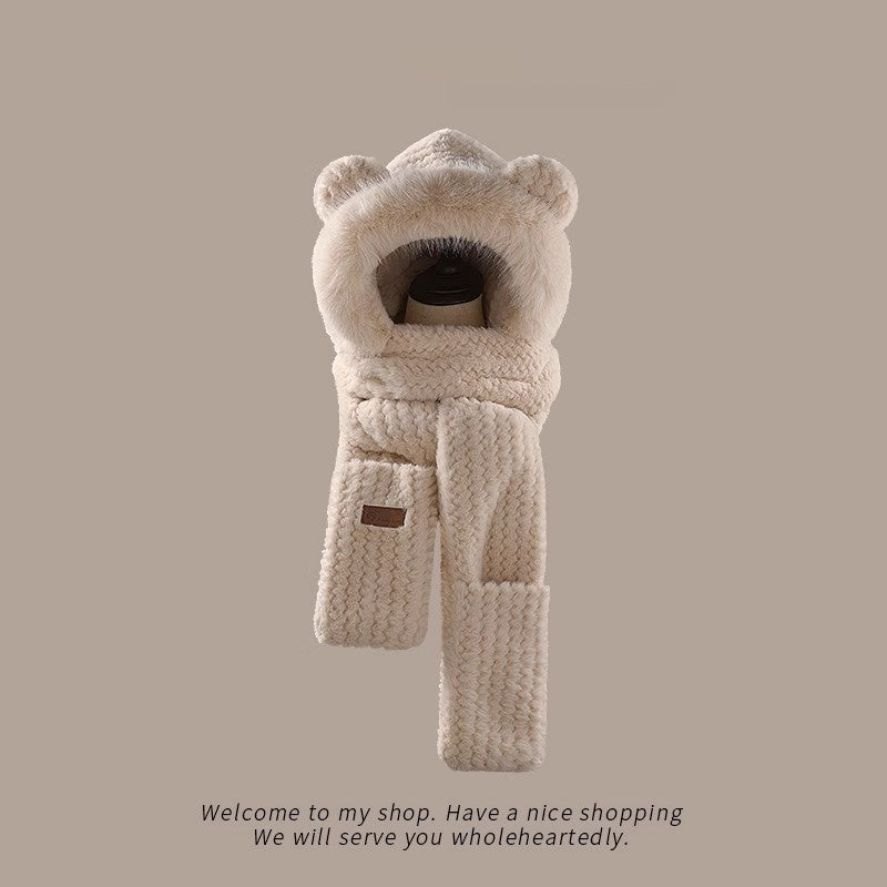 Bear Ears Plush Hat And Scarf For Women